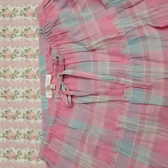 Loveshackfancy Lyla pink plaid midi skirt cotton M - Picture 10 of 11